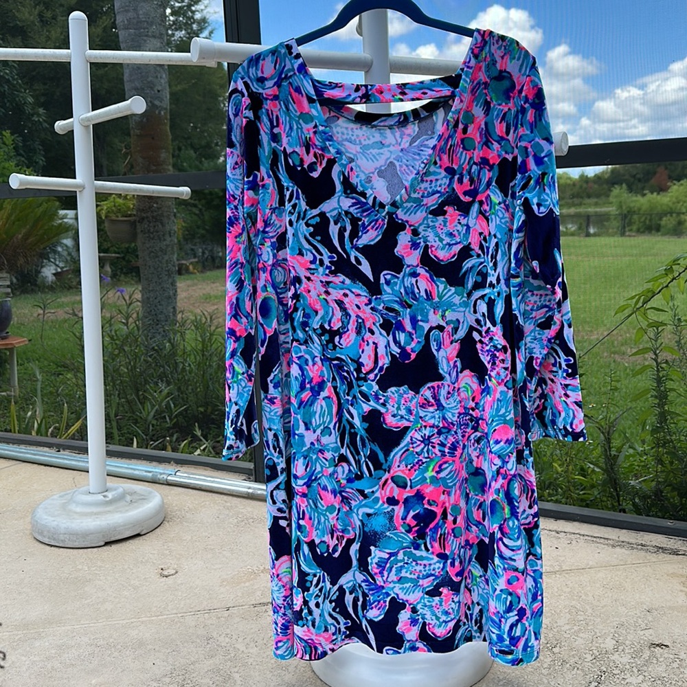 Lilly Pulitzer velour long sleeve Dress v back Sz x-large - Picture 2 of 5